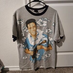 Elvis Presley Steady Clothing Hawaiian Ukulele Graphic T-Shirt Men's Large Gray